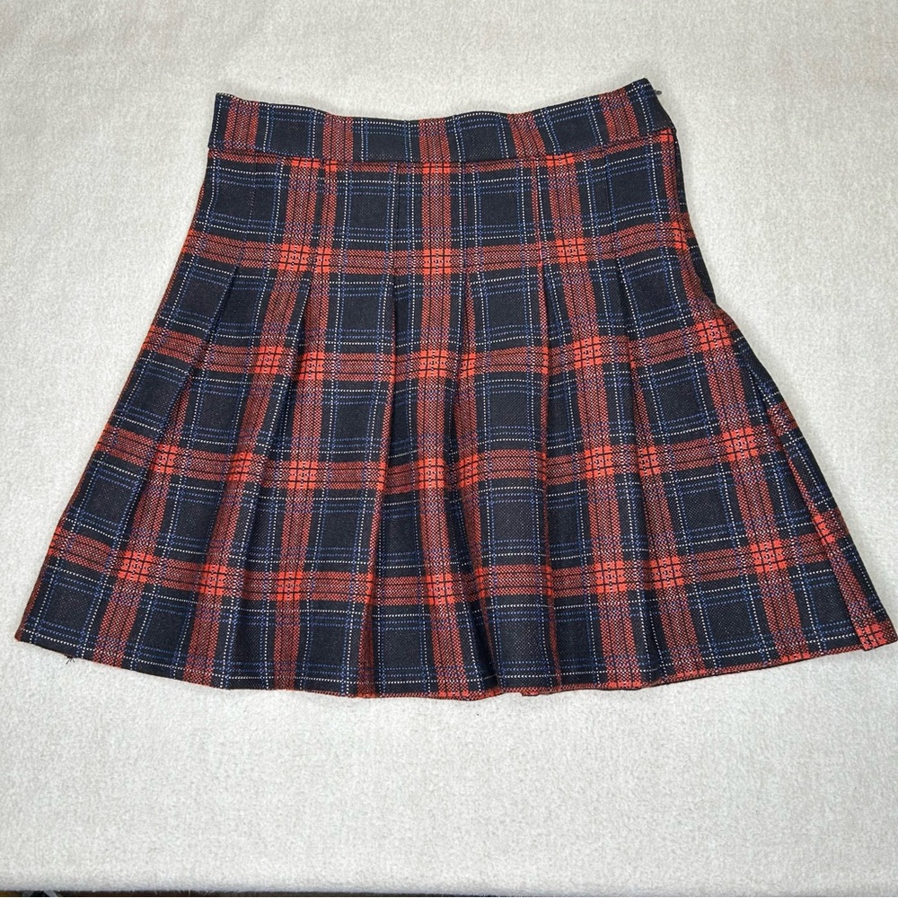 Zara Girls Red‎ Plaid Pleated Skirt Viscose Blend Size 10